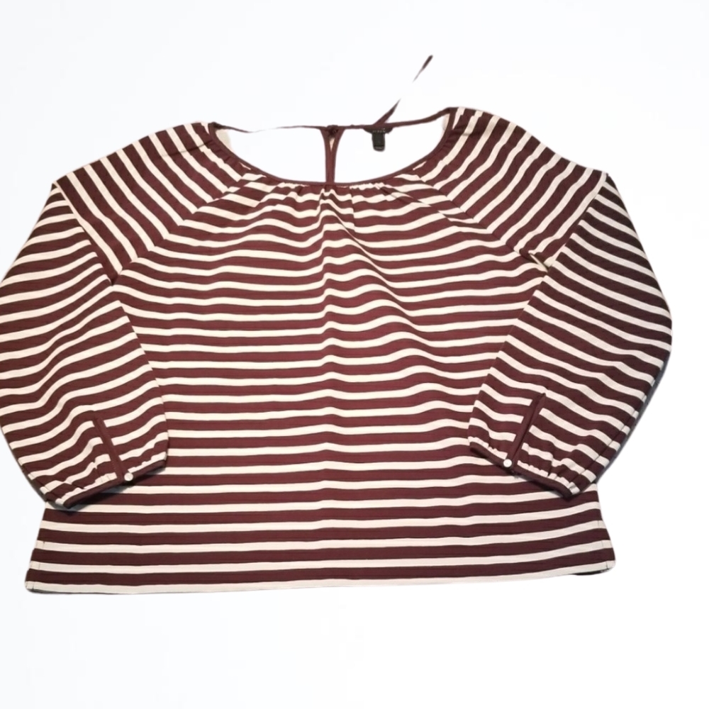 J.Crew Maroon and White Cream Striped Tied Top S